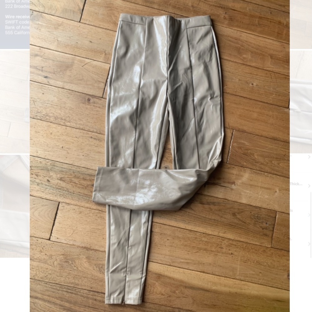 High Waist Zipped Hem PU Leather Pants